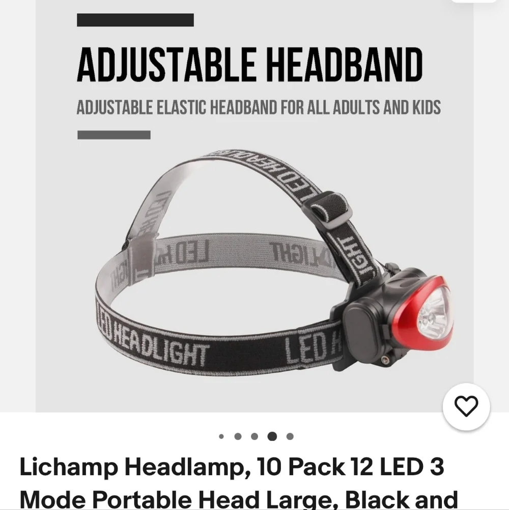 LED Headlamp with Adjustable Black Strap and Red Bezel